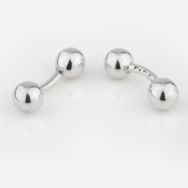 Botões de punho dupla bola em prata da Leitão & Irmão