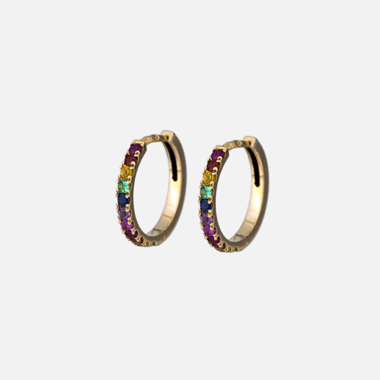 Par de argolas em ouro rosa com rubis safiras e esmeraldas da leitão & Irmão x Débora Montenegro