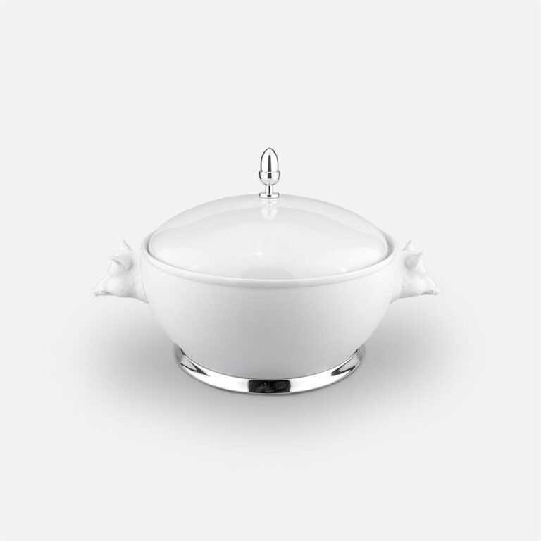 Terrina em porcelana biscuit e prata motivo Javali da Leitão & Irmão