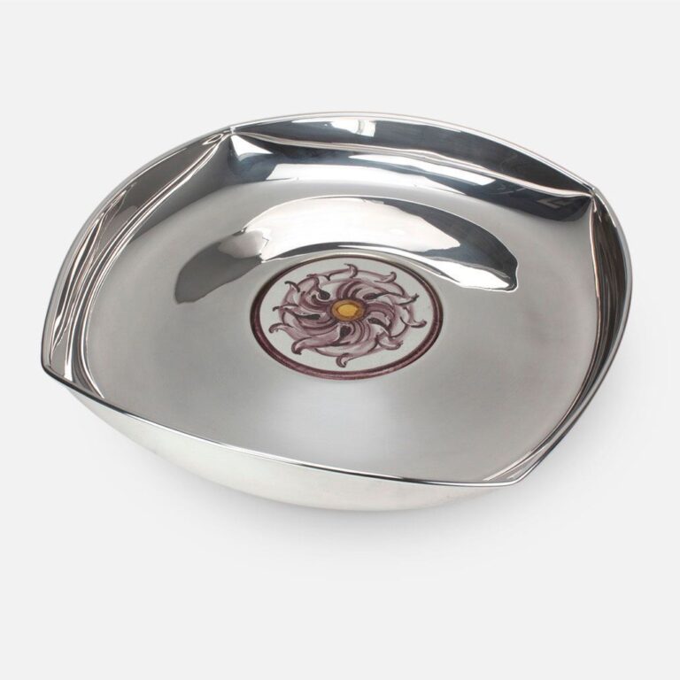 Salva quadrada em prata e azulejo português com desenho Florão Magenta