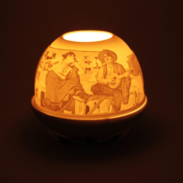 Porta velas em porcelana biscuit e prata motivo Alfama da Leitão & Irmão