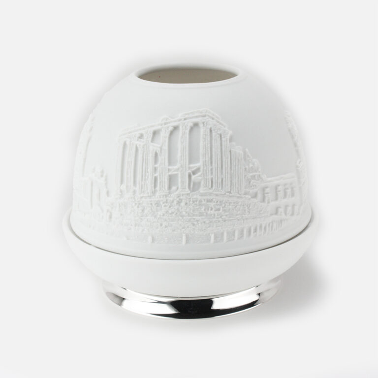 Porta velas em porcelana biscuit e prata motivo baixa Évora da Leitão & Irmão