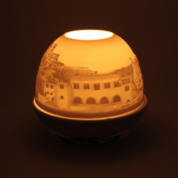 Porta velas em porcelana biscuit e prata motivo Sintra da Leitão & Irmão