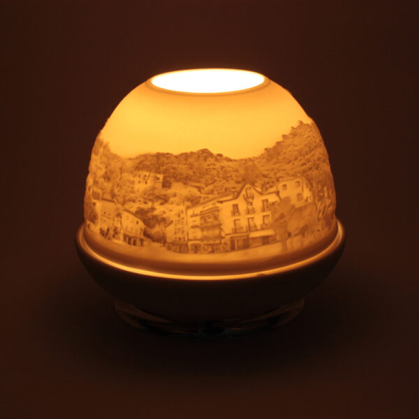 Porta velas em porcelana biscuit e prata motivo Sintra da Leitão & Irmão