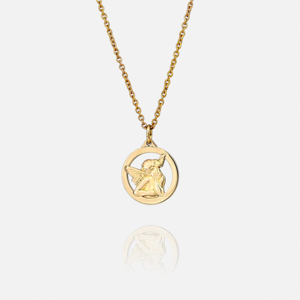 Medalha e Fio anjo da guarda em ouro da Leitão & Irmão