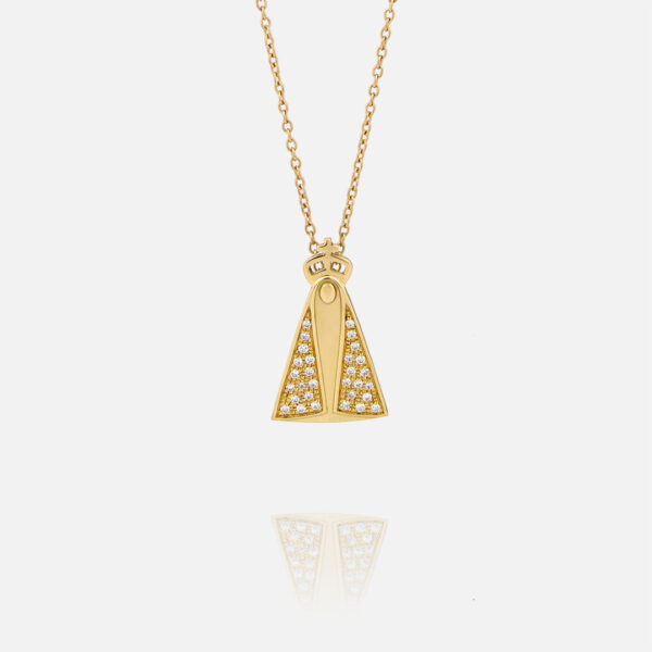 Colar Nossa Senhora de Fátima em ouro e diamantes da Leitão & Irmão