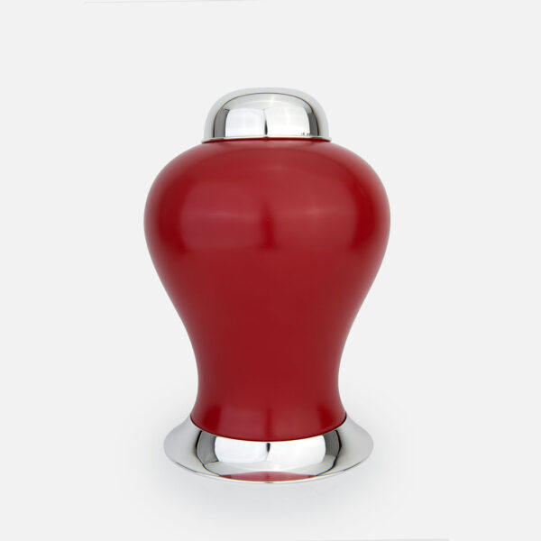 Pote em prata com porcelana portuguesa colorida vermelho da Leitão & Irmão