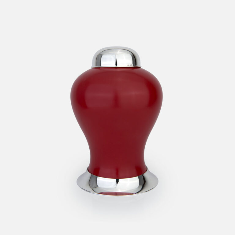 Pote em prata com porcelana portuguesa colorida vermelho da Leitão & Irmão