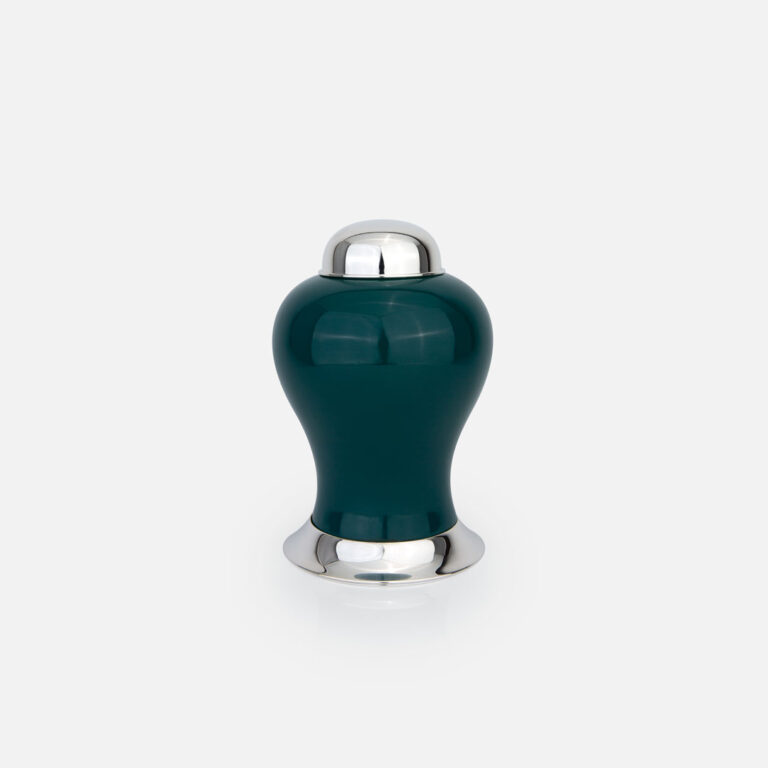 Pote em prata com porcelana portuguesa colorida verde iris da Leitão & Irmão