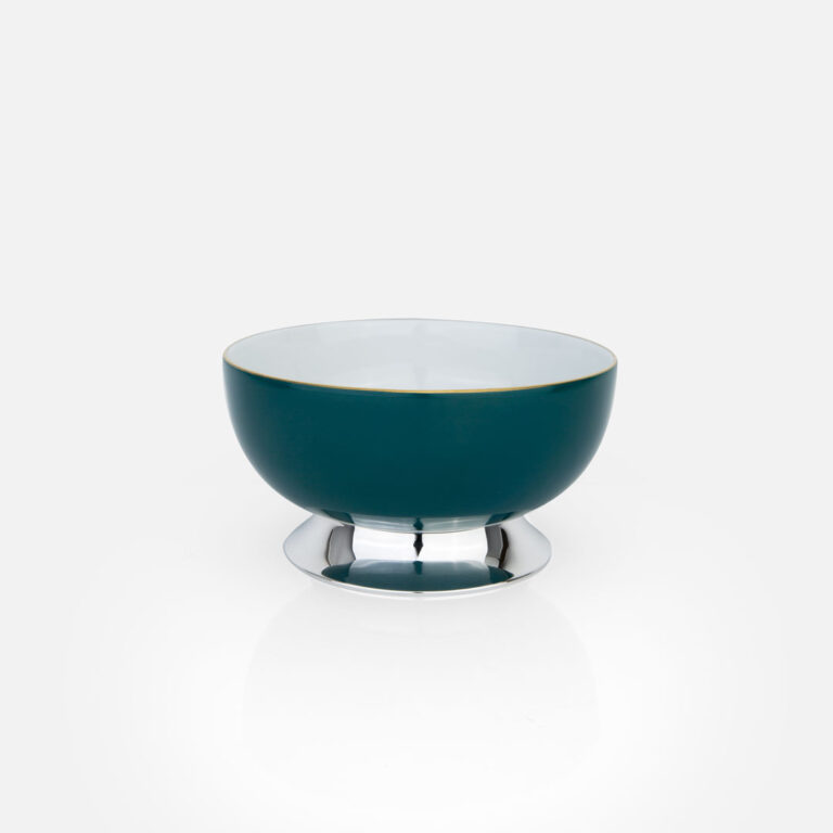 Taça em prata com porcelana portuguesa colorida verde iris da Leitão & Irmão