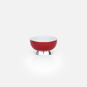 Taça em prata com porcelana portuguesa colorida vermelho da Leitão & Irmão