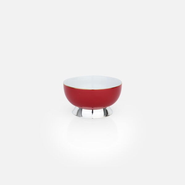 Taça em prata com porcelana portuguesa colorida vermelho da Leitão & Irmão