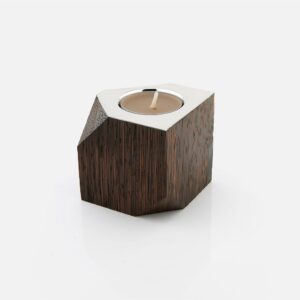 Cubo para vela em madeira e prata da coleção Les Pyramides Argent da Leitão & Irmão