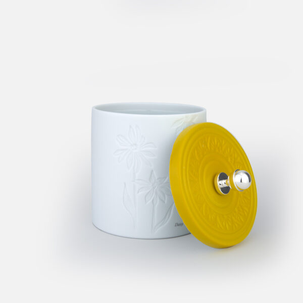 Caixa de Porcelana Daisy amarelo com pega em prata da Leitão & Irmão