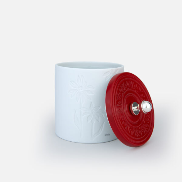 Caixa de Porcelana Daisy Vermelho com pega em prata da Leitão & Irmão