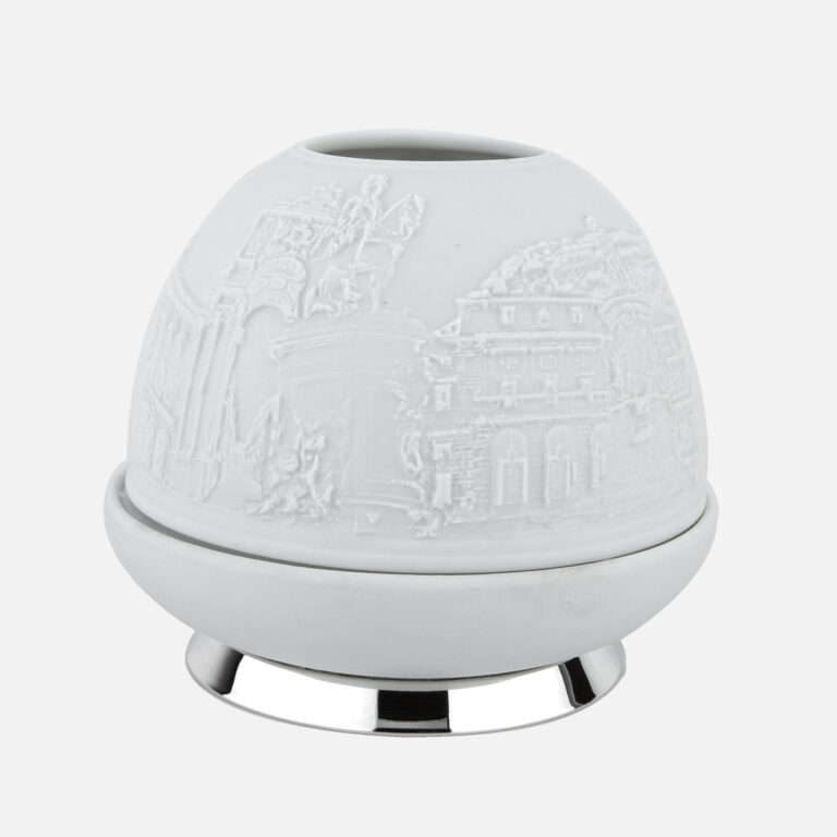 Porta Velas em porcelana biscuit e prata motivo Baixa Chiado da Leitão & Irmão