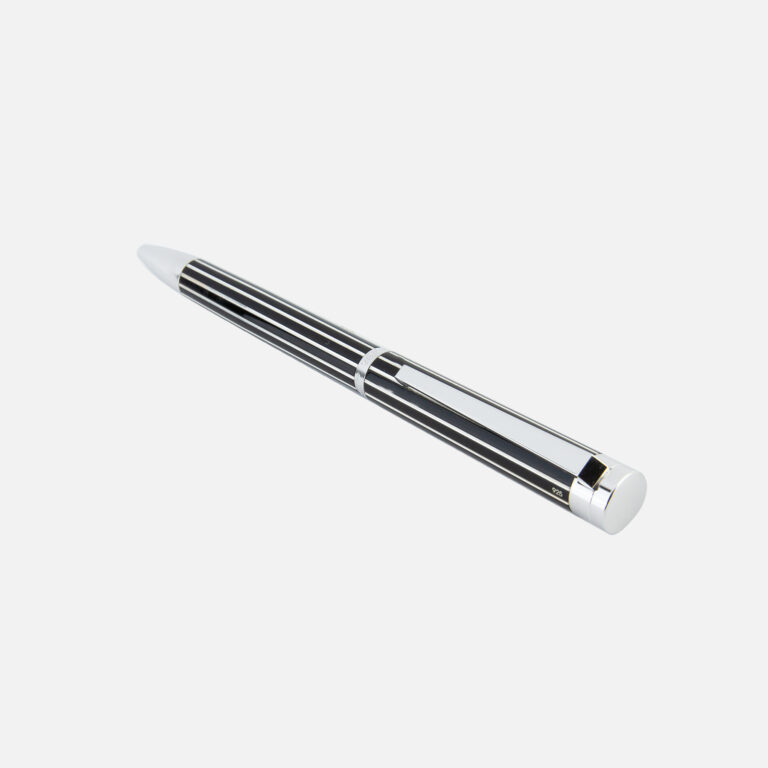 Caneta modelo riscas em prata e laca preta da Leitão & Irmão