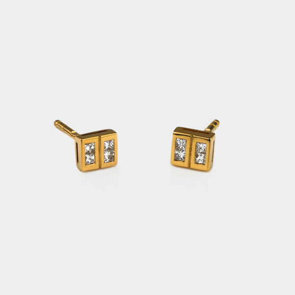 Par de brincos quadrados em ouro e diamantes modelo retângulo da Leitão & Irmão