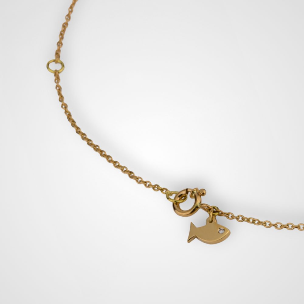 Charm peixe da medalha e fio Santo António em ouro e diamante da Leitão & Irmão