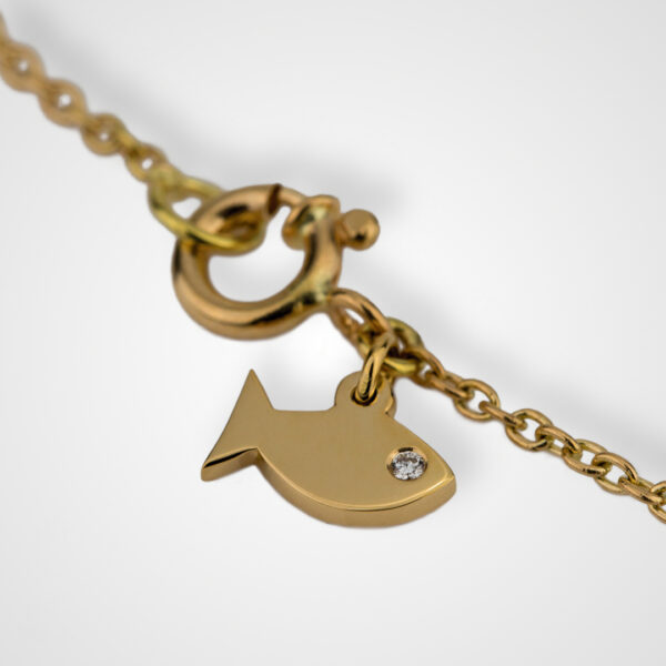 Charm peixe da medalha e fio Santo António em ouro e diamante da Leitão & Irmão