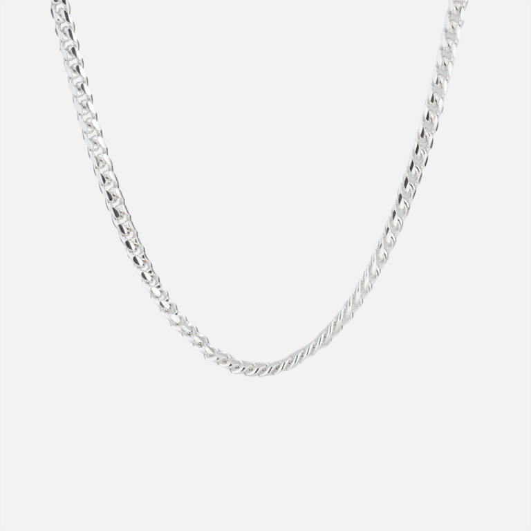 Fio de malha curb oval grinded em prata da Leitão & Irmão