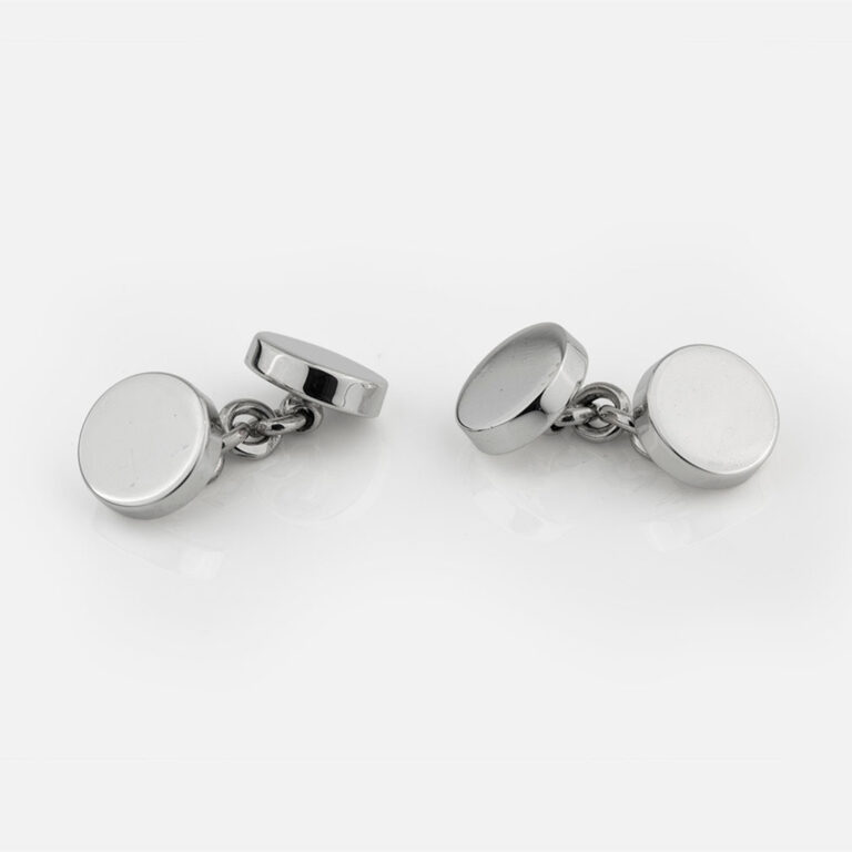 Botões de punho modelo bolacha em prata para personalizar com gravação da Leitão & Irmão