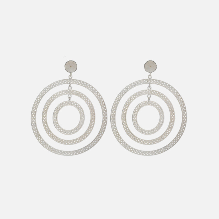 Par de brincos 3 círculos de filigrana em prata da Leitão & Irmão