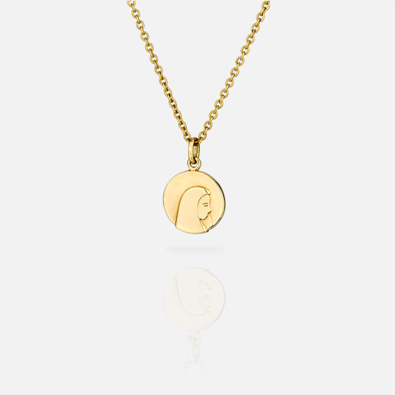 Medalha da luz com fio Nossa Senhora de Fátima em ouro e diamante da Leitão & Irmão