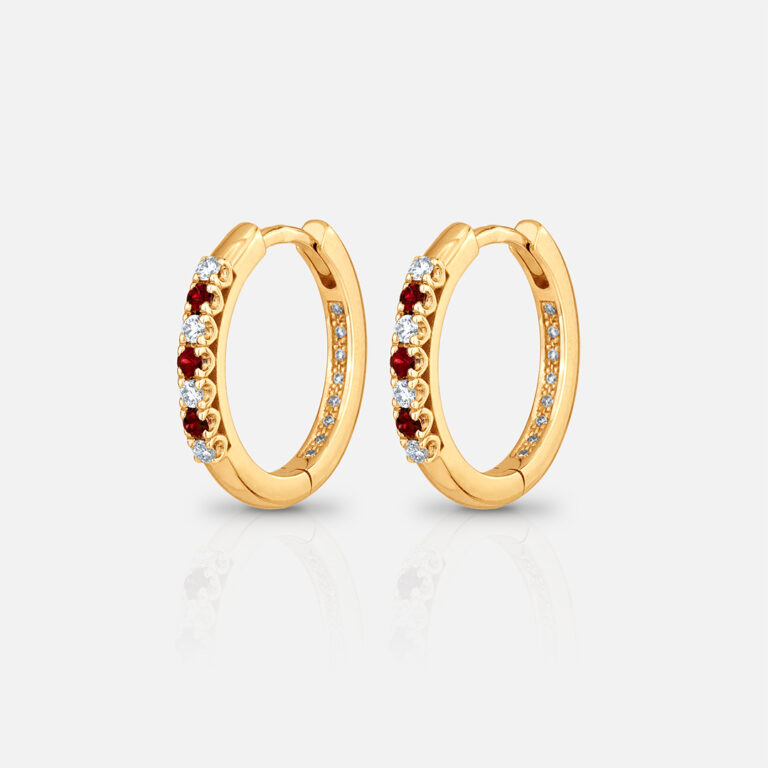 argolas forever em ouro amarelo coma a aplicação de diamantes e rubis da leitão & Irmão