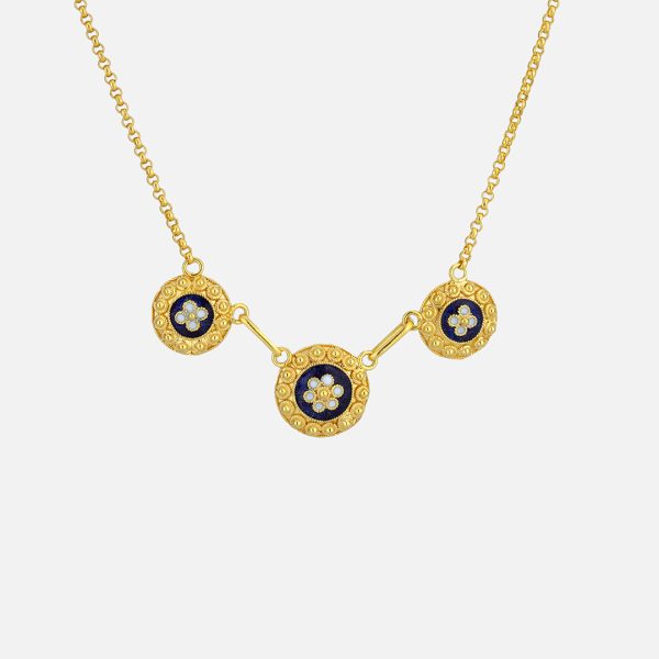 Colar três flores em ouro e esmalte | Filigrana