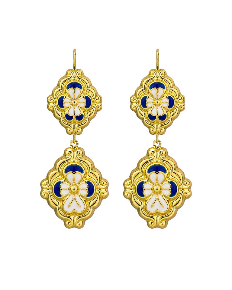 Brincos Duas Flores Esmalte Prata Dourada