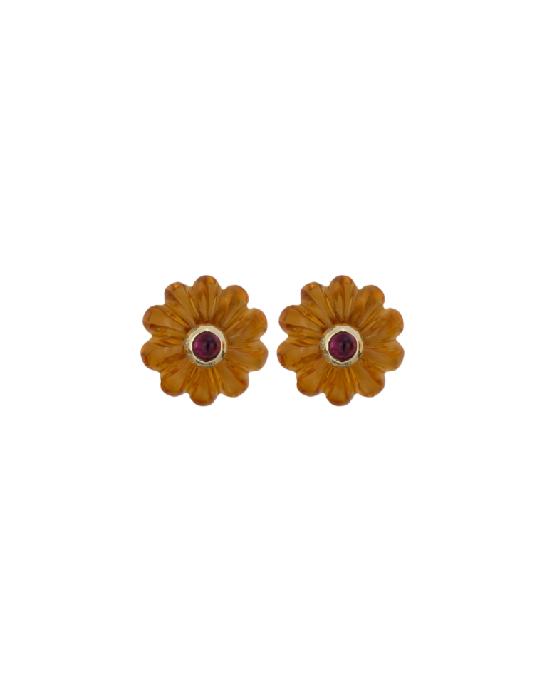 Par de Brincos Poppy Honey da Coleção Flora em ouro 18K com citrinos da Leitão & Irmão, inspirado nas formas orgânicas da natureza.