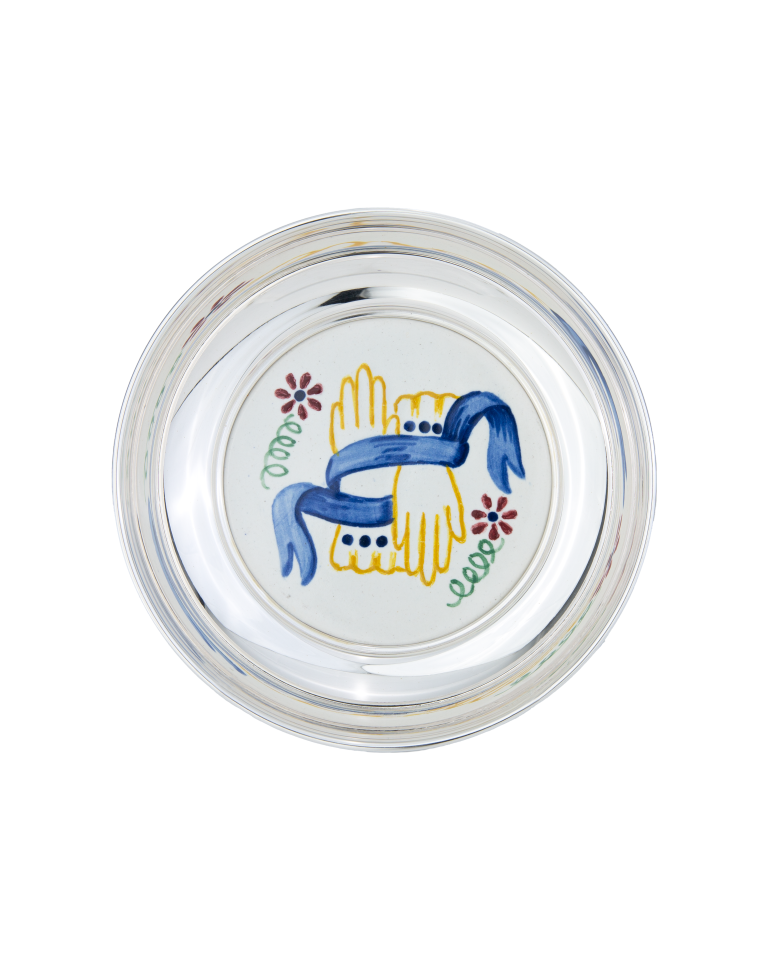 Salva em Prata 925 com Azulejo Pintado à Mão Almada da Leitão & Irmão