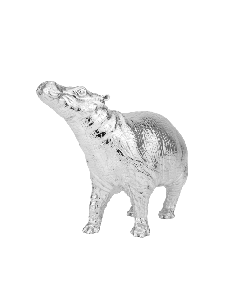 Escultura Hipopótamo Cria em prata 925 da coleção Excecionais da Leitão & Irmão