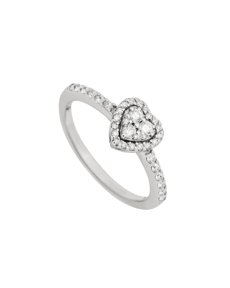 Anel com coração em ouro branco e diamantes
