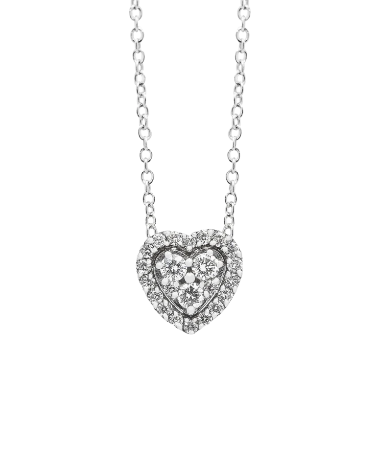 Fio com pendente coração em ouro branco e diamantes